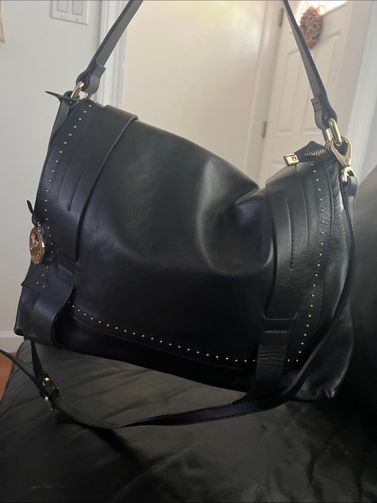Handbags - Black Studded Leather Shoulder Bag